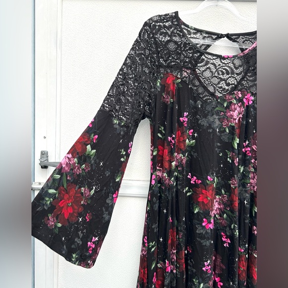 Torrid Dress Whimsygoth Fairy Grunge Lace Bell Sleeve Witchy Sz 1/1X Black Multi - Picture 7 of 16